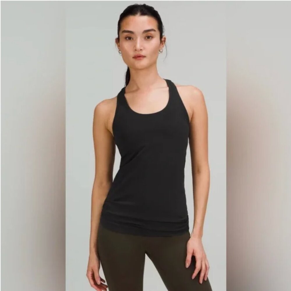 Lululemon Black Racer Tank Top Adjustable Shelf Bra Size 4 Thick Material